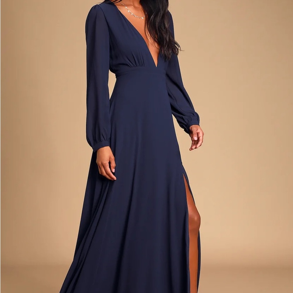 Elegant Navy Blue Maxi Dress lulus
